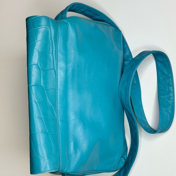 Woodward and Lothrop Turquoise Leather Handbag - Picture 8 of 13